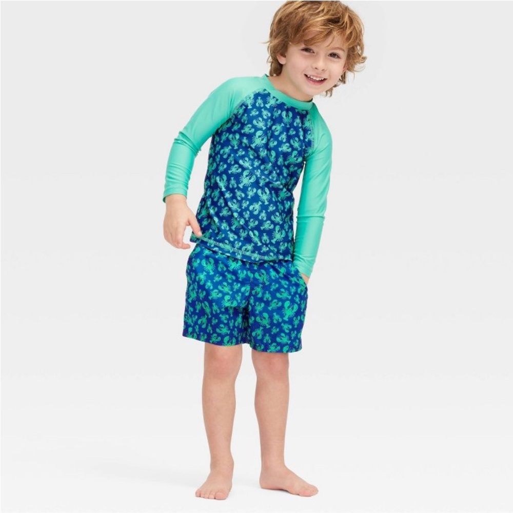 2T - Roller Rabbit x target Kids Long Sleeve Rash Guard and Swim Shorts
